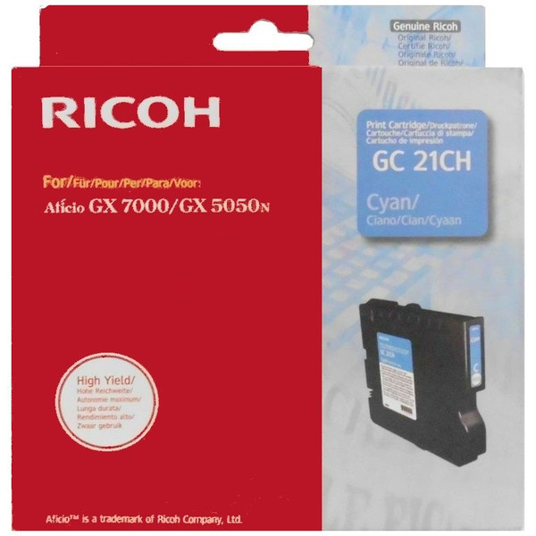 Ricoh Toner 405537 | GC-21CH | GC-21HYCYN | GC21CH | GC21HYCYN cyan