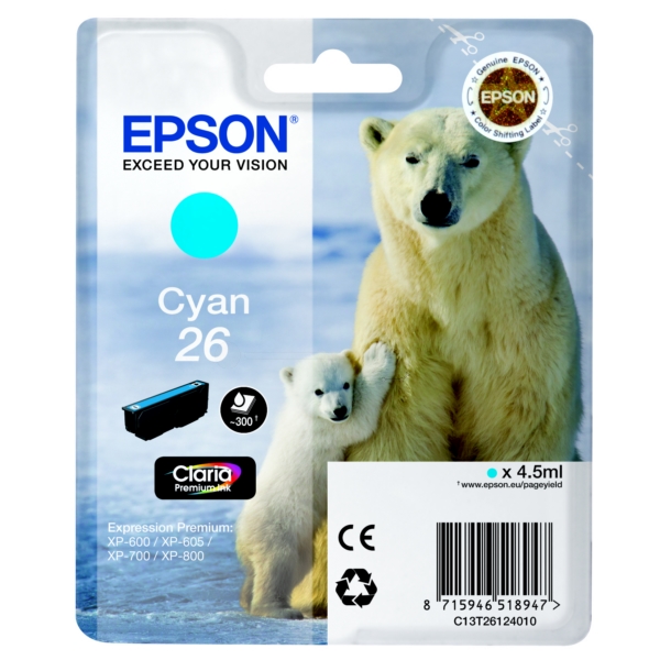 Epson Tinte C13T26124012 | 26 | T26124012 | T2612 cyan